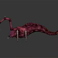 Red Striped Fantasy Creature With Multiple Sharp Claws And Long Legs 3d model