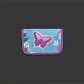 Cute Purple And Blue Butterfly Flower Print Pencil Case With Zipper Closure For Students