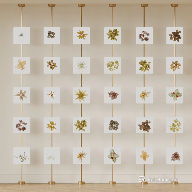 Background Wall Decorative Arrangement of Pressed Plant Specimens on White Cards 3d model 