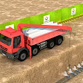 Red Industrial Dump Truck With Crane Loading Materials On Construction Site