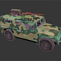 Camouflage Military Tank Featuring Top Mounted Weapon And Large Off Road Wheels