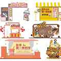 Colorful Cartoon Shop Models with Snack Drink Stalls and Decorative Elements 3d model