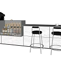 Modern Bar Counter Interior With Two Black Bar Stools And Sleek Design 3d model