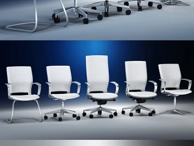 Modern Office Chairs With White Upholstery Adjustable Armrests And Swivel Casters 3d model