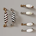 Decorative Drawer Pulls Featuring Striped Ceramic Design And Metal Base With Floral Patterns 3d model
