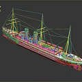 Vintage Model Ship With Classic Design Orange Funnels Yellow Masts And White Red Hull