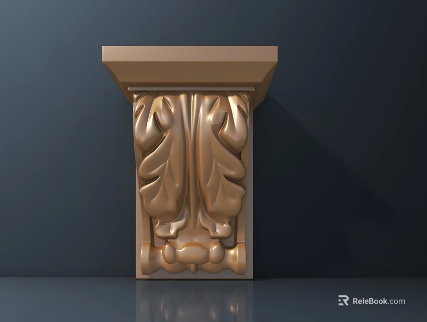 Golden Carved Architectural Ornament With Intricate Leaf Patterns And Classic Details 3d model 