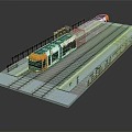 Orange and white passenger train on railway platform with multiple carriages and rail tracks