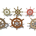 Decorative Ship Wheels In Various Styles With Wooden Frames And Clock Design