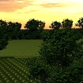 Durable Sliding Door With Scenic Sunset Field And Green Trees View