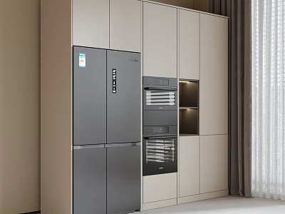 Modern Kitchen Interior With Built in Refrigerator Freezer And Light Colored Cabinets Oven 3d model