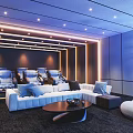 Home Theater Interior With Large Screen And Reclining Seats 3d model