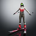 Skier In Full Ski Suit With Helmet Standing On Skis Ready For Action