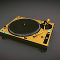 Modern Golden Vinyl Turntable Record Player With Black Platter And Tonearm