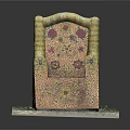 Ornate Yellow Chair With Colorful Floral Patterns On Stone Slab Platform And Green Grass Decorations