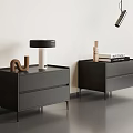 Modern Black Nightstands With Drawers Table Lamp Decorative Objects And Books 3d model