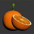 Fresh Whole Orange With Sliced Half And Green Leaf On Glossy Surface