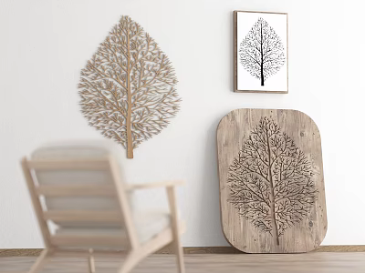 Wooden Plant Art Wall Decor With Leaf Tree Shapes In Living Room 3d model