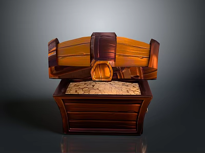Open Decorative Wooden Storage Chest With Shiny Gold Coins Inside 3d model