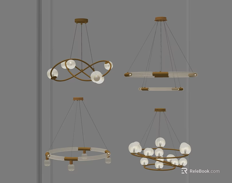 Modern Chandeliers with Circular Metal Frames and Glass Globe Light Shades 3d model