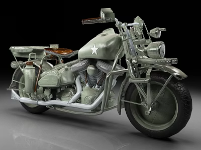 Olive Green Military Vintage Motorcycle With White Star Classic Leather Seat Design 3d model