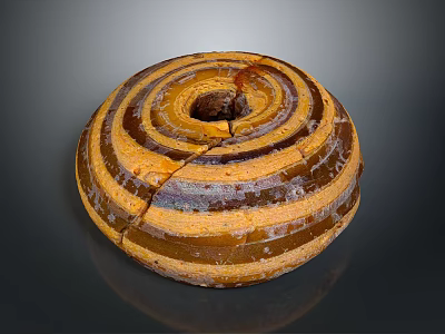 Circular Spiral Sculpture With Brown And Yellow Striped Textured Surface And Cracks 3d model