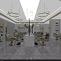 Modern Beauty Hair Salon Interior Design With Comfortable Styling Chairs Pendant Lights And Marble Flooring