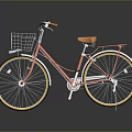 Pink Bicycle With White Basket Orange Seat And Yellow Rims Studio Shot