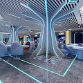 Space Themed Restaurant Interior With Starry Ceiling And Futuristic Decor 3d model