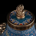 Traditional Chinese Blue Wine Bottle With Golden Dragon Phoenix Patterns And Ornate Handles