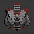 Red Silver Mechanical Weapon Turret With Cannon Barrel Tracked Base And Green Lights