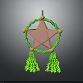 Red Star Fabric Clothing Accessory With Green Circular Trim And Tassels
