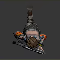 Futuristic Game Character With Brown Spiky Hair Goggles Tattoos Yellow Pants Carrying Large Weapon