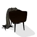 Modern Dark Brown Velvet Ottoman With Leopard Print Blanket And Black Legs