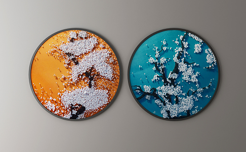 New Chinese Style Round Frame Painting Hanging Painting 3d model