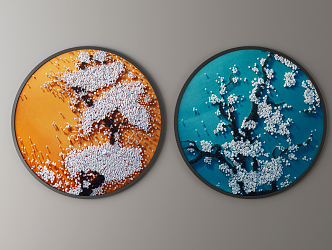 New Chinese Style Round Frame Painting Hanging Painting 3d model