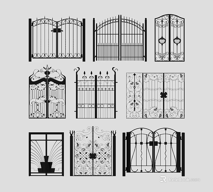 Various Ornate Iron Entrance Gates With Decorative Patterns And Artistic Designs 3d model 