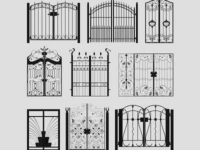 Various Ornate Iron Entrance Gates With Decorative Patterns And Artistic Designs 3d model