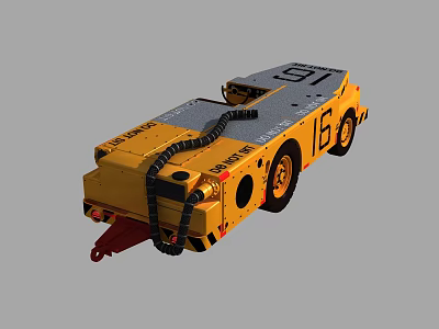 Yellow Utility Vehicle With Flatbed Top Numbers 51 15 And Warning Stripes 3d model
