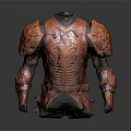 Red Ornate Armor With Intricate Carvings On Chest And Shoulder Details