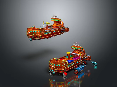 Red Decorative Spacecraft Models With Colorful Details And Cosmic Design Elements 3d model