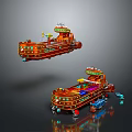 Red Decorative Spacecraft Models With Colorful Details And Cosmic Design Elements