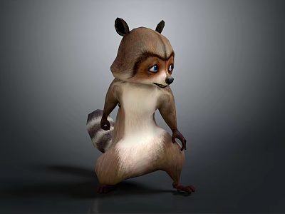 Animated Raccoon Character in Standing Pose With Big Eyes Fluffy Fur and Striped Tail 3d model