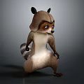 Animated Raccoon Character in Standing Pose With Big Eyes Fluffy Fur and Striped Tail