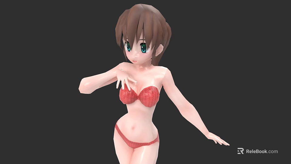 Woman in Red Bikini with Short Brown Hair Green Eyes Posing 3D Animated Character 3d model 