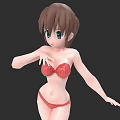 Woman in Red Bikini with Short Brown Hair Green Eyes Posing 3D Animated Character