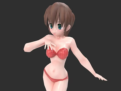 Woman in Red Bikini with Short Brown Hair Green Eyes Posing 3D Animated Character 3d model
