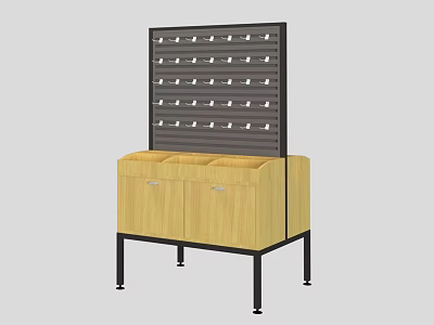 Modern Wooden Display Cabinet Shelf With Metal Legs And Upper Hook Board 3d model