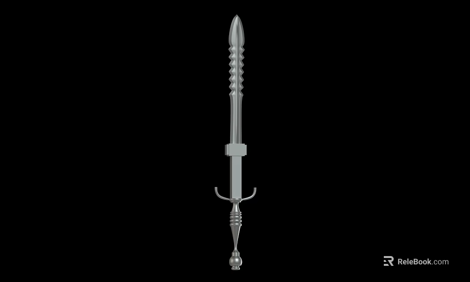 Silver Medieval Sword With Spiral Hilt Decorative Crossguard And Pointed Tip 3d model 