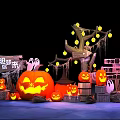 Halloween Decorative Scene Featuring Pumpkin Lanterns Ghosts Tree And Lit Lanterns 3d model